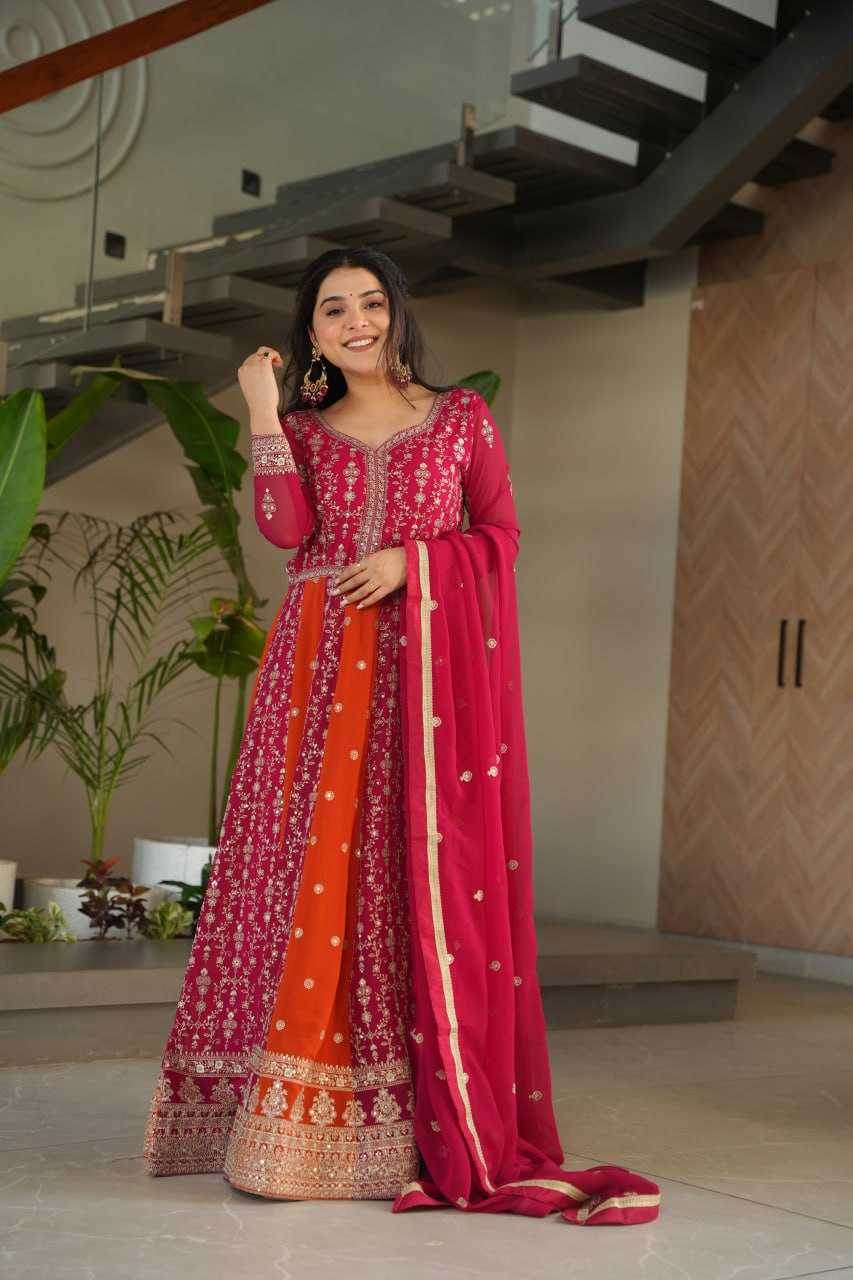 Faux Blooming Gown With Dupatta Sequin Gowns - MYLUXURY LANE ENTERPRISE